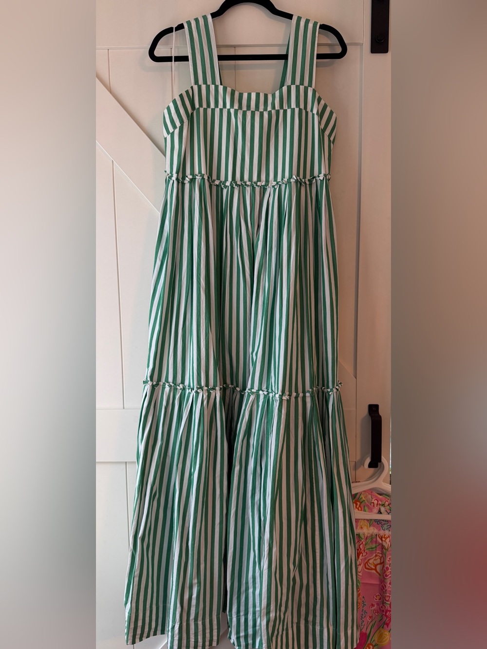NWT Green and White Striped Tiered Maxi Skirt